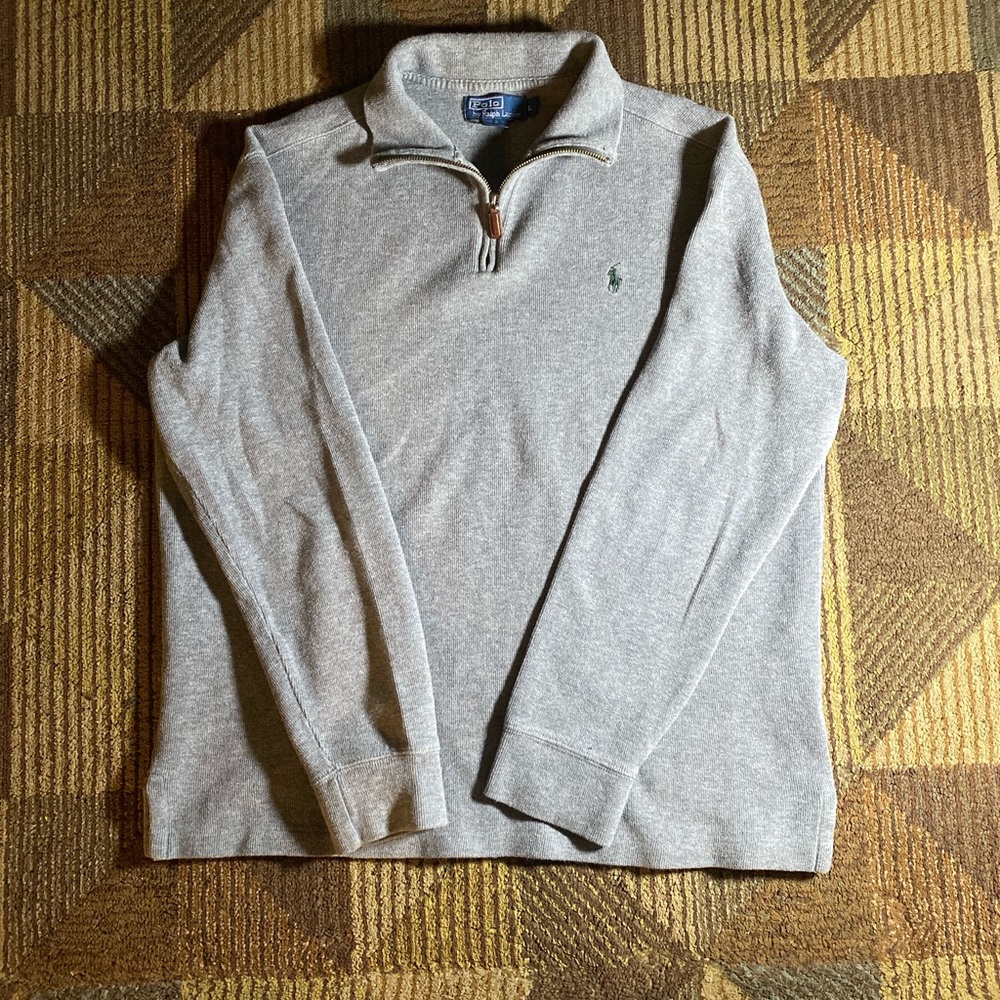 Men's Polo Ralph Lauren Gray Estate Rib Collared 1/4 Zip Sweater Medium